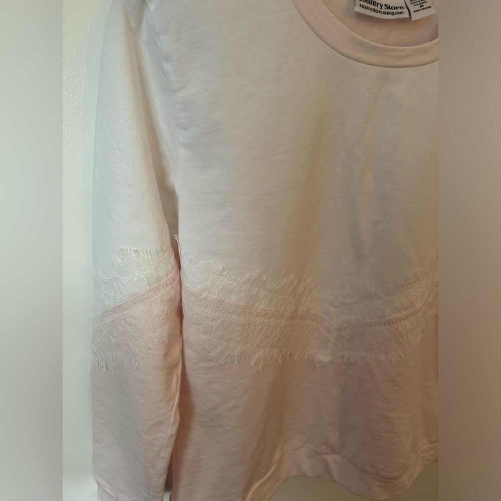 Country Store Women’s Crew Neck Sweatshirt Light Pink & White Lace Detail Cotton - Picture 3 of 9